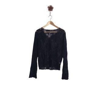 Delias 2x Black Lace Semi Sheer Flare Sleeve Top Y2K Witchy Grunge‎ Whimsigoth